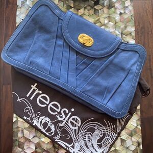 treesje cerulean blue clutch with gold hardware